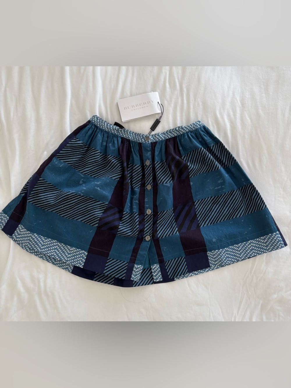 Burberry Blue and Navy Plaid Button-Front Mini Skirt